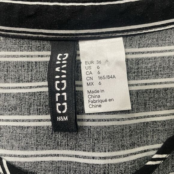 H&M divided Lace-Up Boho Nautical Shirt Blue Black Striped Size Medium 6 - Picture 8 of 9